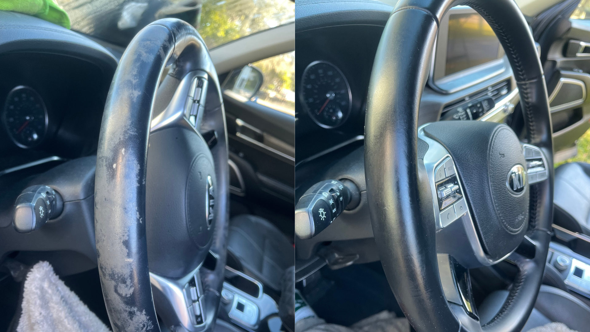 Interior detailing of a steering wheel.